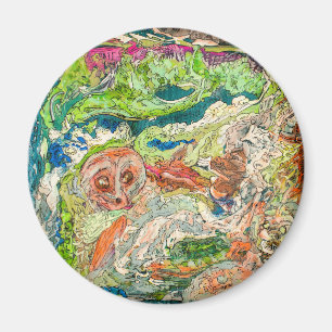 Art Abstrait original Figural Green Round Magnet