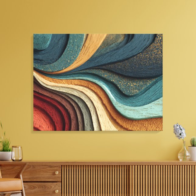 Art abstrait sur toile avec texture de bois (Insitu(Salon))
