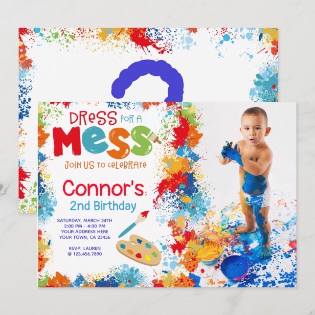 Art Anniversaire Invitation de fête avec photo (Devant / Derrière)