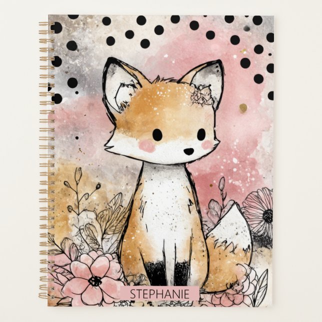 Art aquarelle florale renard fantaisiste (Devant)