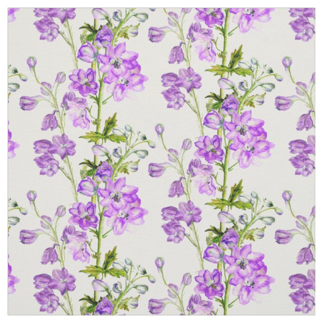 Art botanique de Delphinium tissu blanc violet ver (Échantillon)