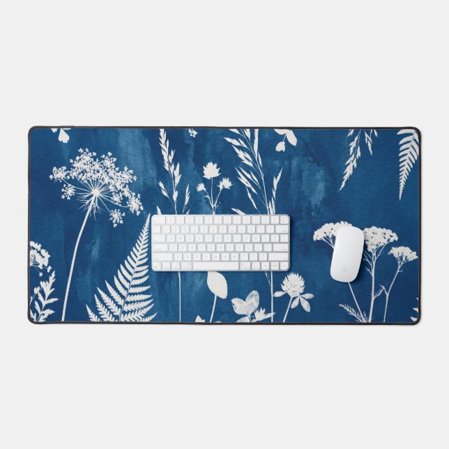 Art botanique de fougère en cyanotype bleu indigo  (Clavier et souris)