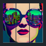 Art coloré Femme dans lunettes de soleil Ville Réf<br><div class="desc">Jolie dame regardant la ville à travers ses gros lunettes de soleil croustillantes avec un reflet de la ville coloré art de l'IA.</div>