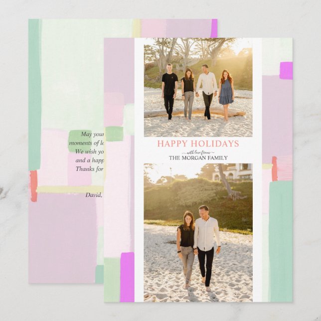 Art coloré Noël Fête Photo Carte de voeux (Devant / Derrière)