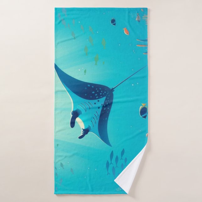 Art côtier classique, raie manta (Serviette de bain)