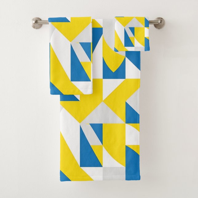 Art cubiste géométrique moderne bleu et jaune gras (En situation)