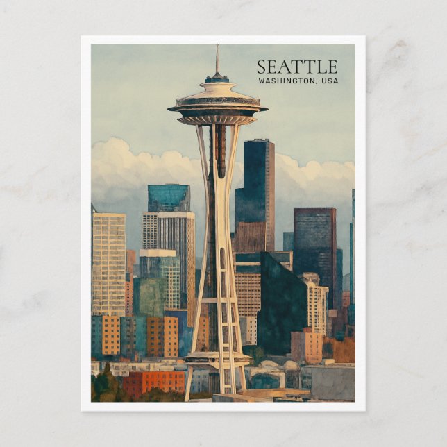 Art de carte postale aquarelle rétro de la skyline (Devant)