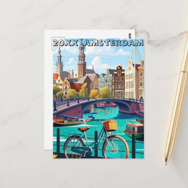 Art de carte postale de voyage à Amsterdam, carte  (Devant/Arrière en situation)