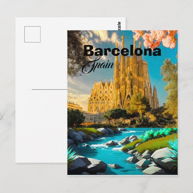 Art de carte postale de voyage à Barcelone Espagne (Devant / Derrière)