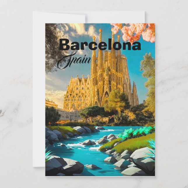 Art de carte postale de voyage à Barcelone Espagne (Devant)