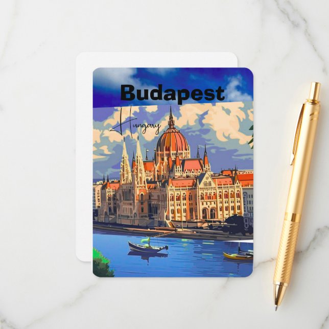 Art de carte postale de voyage à Budapest, carte p (Devant/Arrière en situation)