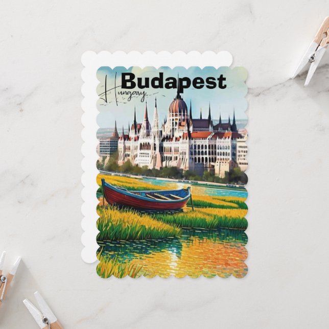 Art de carte postale de voyage à Budapest, carte p (Devant/Arrière en situation)