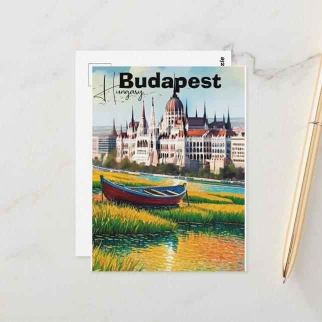 Art de carte postale de voyage à Budapest, carte p (Devant/Arrière en situation)