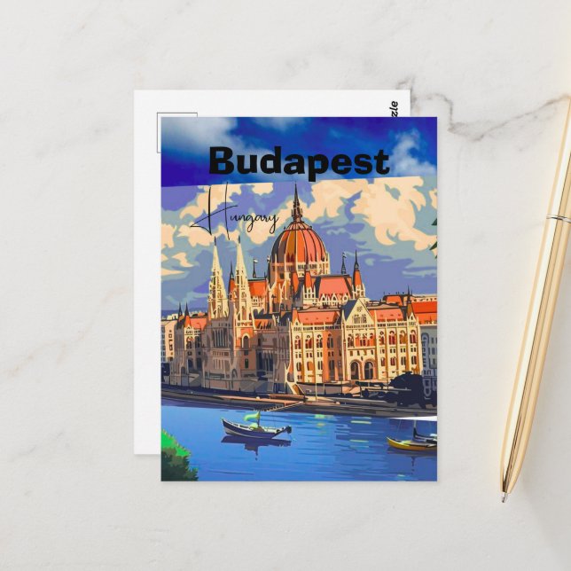 Art de carte postale de voyage à Budapest, carte p (Devant/Arrière en situation)