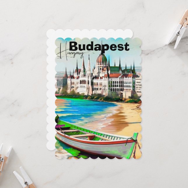 Art de carte postale de voyage à Budapest, carte p (Devant/Arrière en situation)