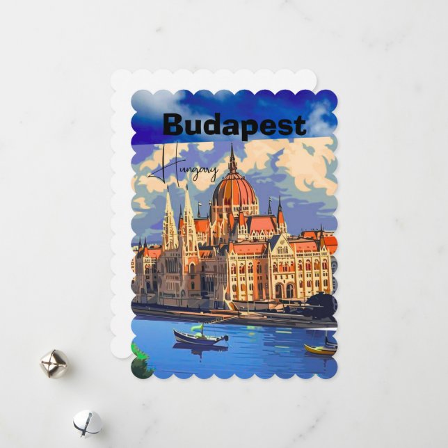 Art de carte postale de voyage à Budapest, carte p (Devant/Arrière en situation)