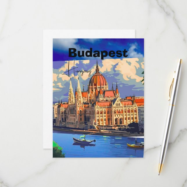Art de carte postale de voyage à Budapest, carte p (Devant/Arrière en situation)