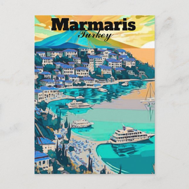 Art de carte postale de voyage à Marmaris, Marmari (Devant)