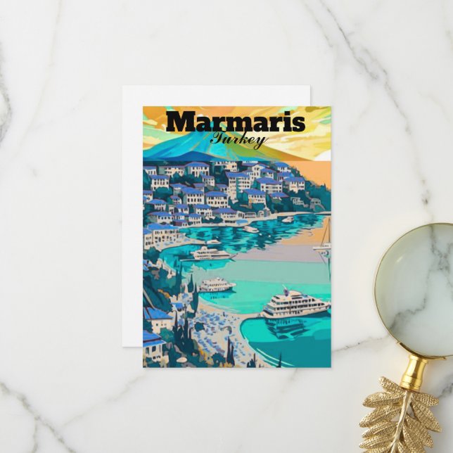 Art de carte postale de voyage à Marmaris, Marmari (Devant/Arrière en situation)