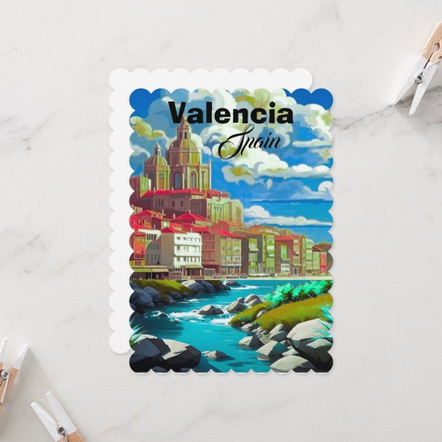 Art de carte postale de voyage à Valence Espagne,  (Devant/Arrière en situation)