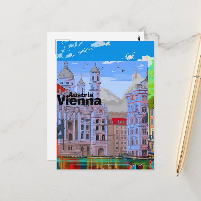 Art de carte postale de voyage à Vienne, Art de vo (Devant/Arrière en situation)