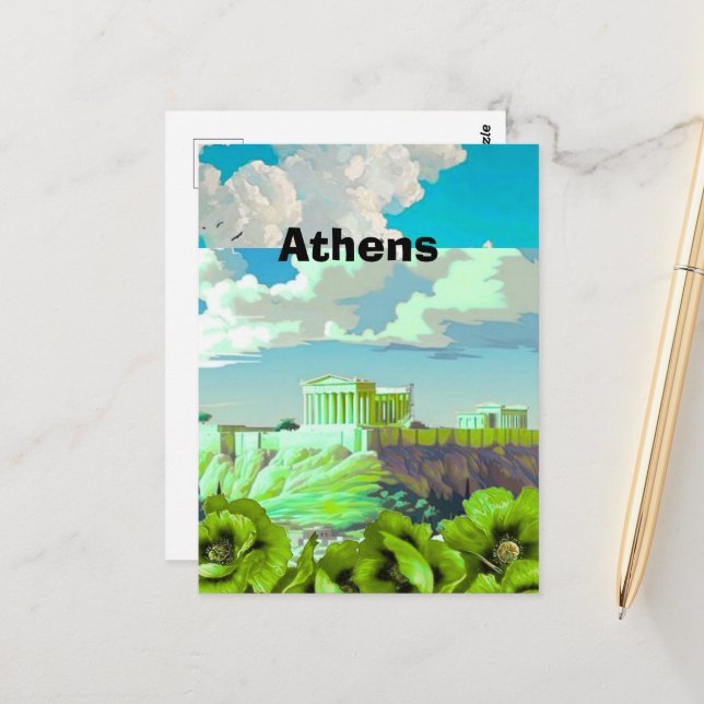 Art de carte postale de voyage Athènes Grèce, Voya (Devant/Arrière en situation)