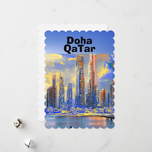 Art de carte postale de voyage de Doha, Skyline de (Devant/Arrière en situation)