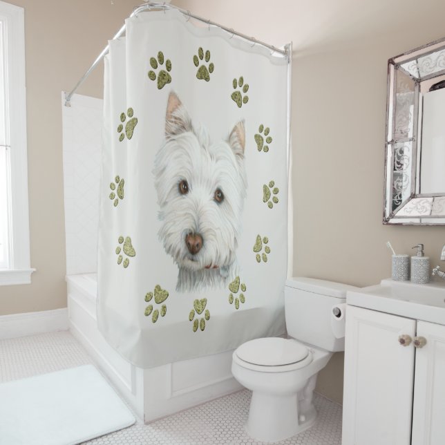 Art de chien de Westie et rideau en douche de (En situation)