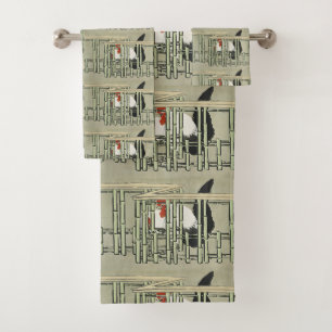 Art de coq japonais vintage derrière une clôture e