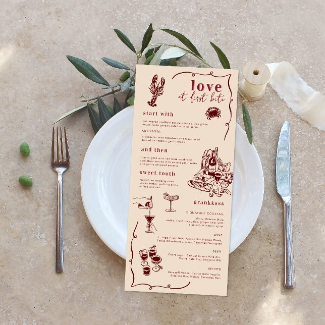 Art de doodle rétro fantaisiste | Menu de mariage (Créateur téléchargé)