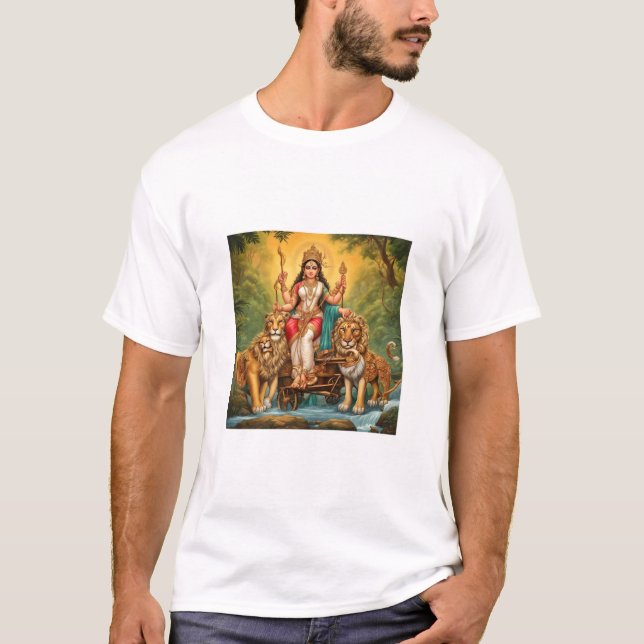Art de durga mata avec des T-shirts de lions (Devant)