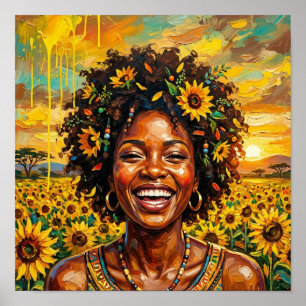 Art de femme africaine au tournesol, Art mural de
