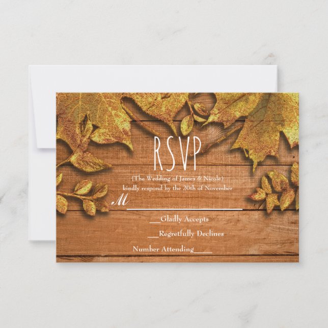 Art de feuille d'or faux d'automne Élégant RSVP d' (Devant)