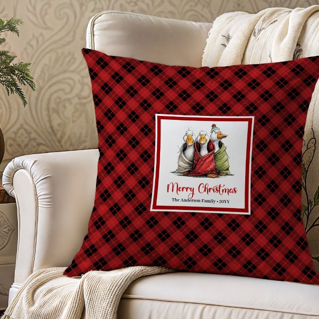 Art de jeté de coussin fantaisie d'oie bizarre de  (Christmas Quirky Goose Whimsy Throw Pillow Art)