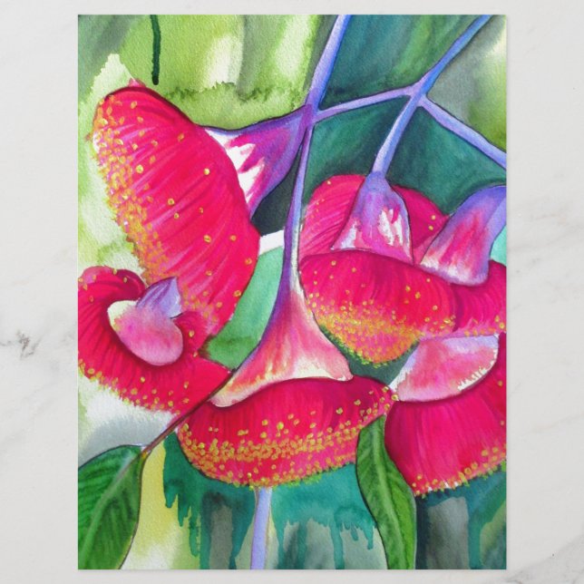 Art de l'aquarelle australienne à fleurs rouges (Devant)