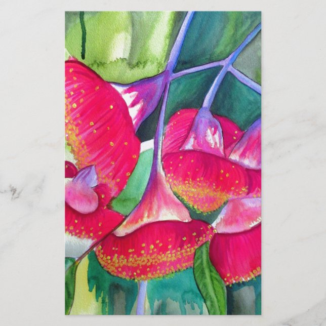 Art de l'aquarelle australienne à fleurs rouges (Devant)