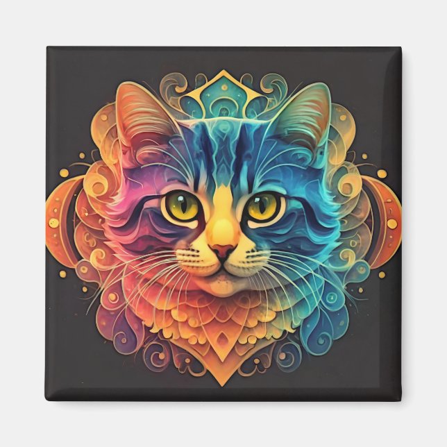 Art de l'encre coloré Magnet de chat (Devant)