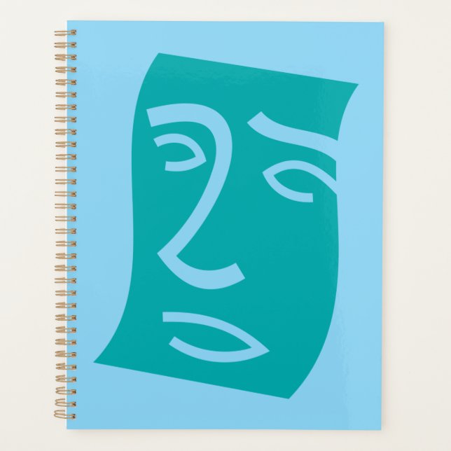 Art de ligne de visage abstrait moderne sarcelle (Devant)