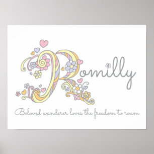 Art de monogramme R nom de fille Romilly & affiche