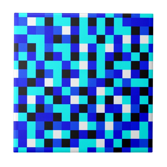Art de pixel à carreaux aléatoire - Bleu et blanc (Devant)