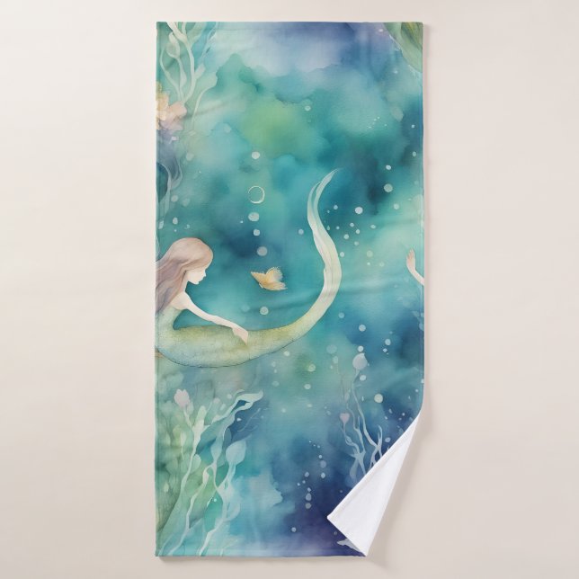 art de sirènes à l'aquarelle  (Serviette de bain)