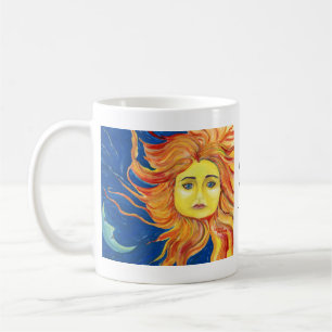 Art de Sun de lune bleu, tasse jaune et orange,