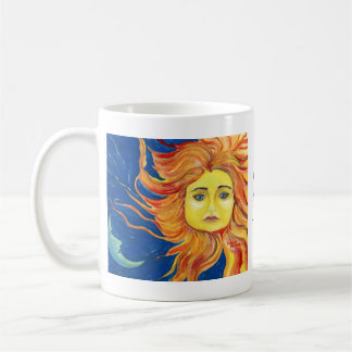 Art de Sun de lune bleu, tasse jaune et orange,
