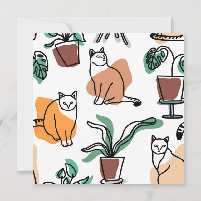 Art de trait dessin chats et fleurs (Devant)