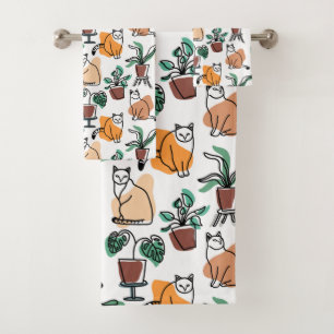 Art de trait dessin chats et fleurs