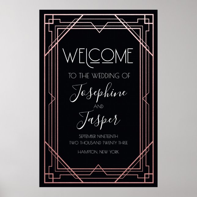 Art Déco 1920 Black and Rose Gold Affiche de bienv (Devant)