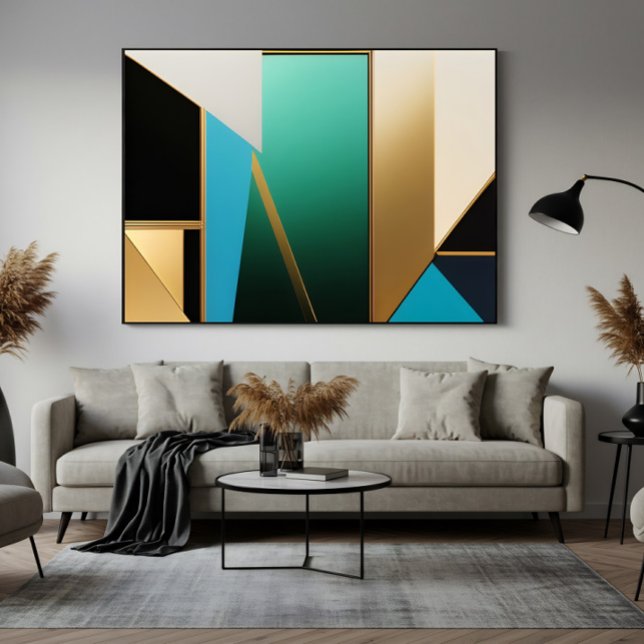 Art Déco Abstrait Géométrique Sarcelle et Or (Créateur téléchargé)