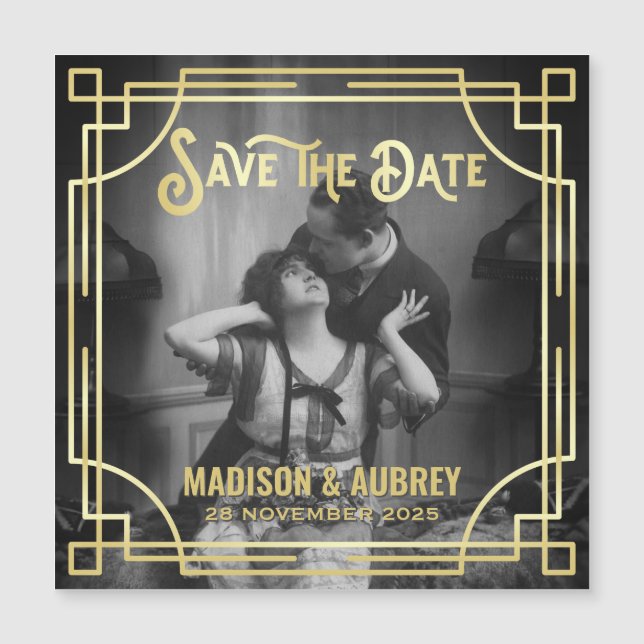 Art Déco Ajouter votre photo Elegant Gold Enregist (Devant)