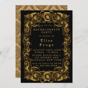 Art Déco Black Gold Bachelorette Party Invitation