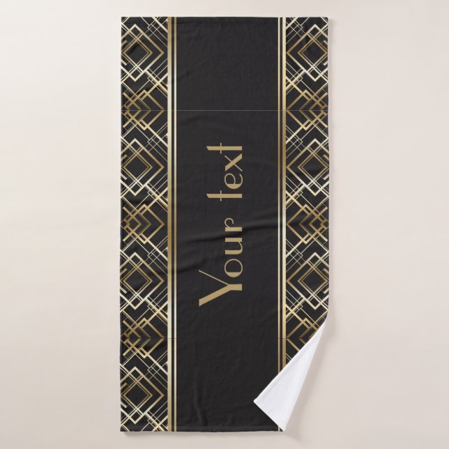 art deco,black,gold,elegant,chic,monogram ready, c (Serviette de bain)